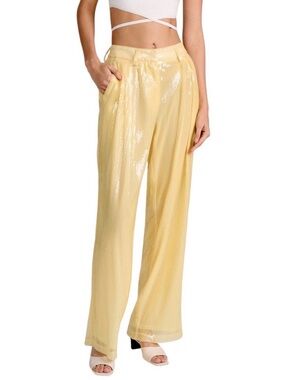 NEW STAUD size 2 Wide Leg Pants Luisa Pleated Sequined High Rise Yellow